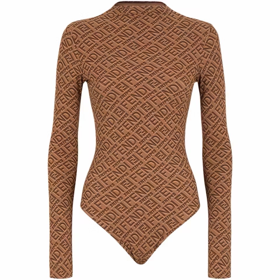 Fendi Tan Logo Print Bodysuit
